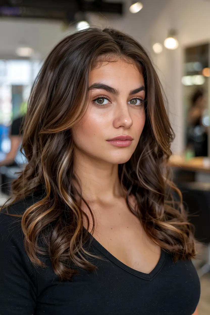 fall hair color ideas for deep skin tones 2025+Espresso Curls With Creamy Vanilla Poplights
