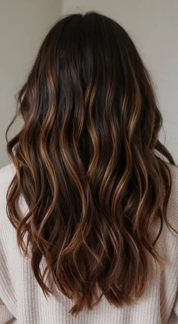 fall hair color ideas for deep skin tones 2025+Amber-Rose Veiling on Espresso Waves