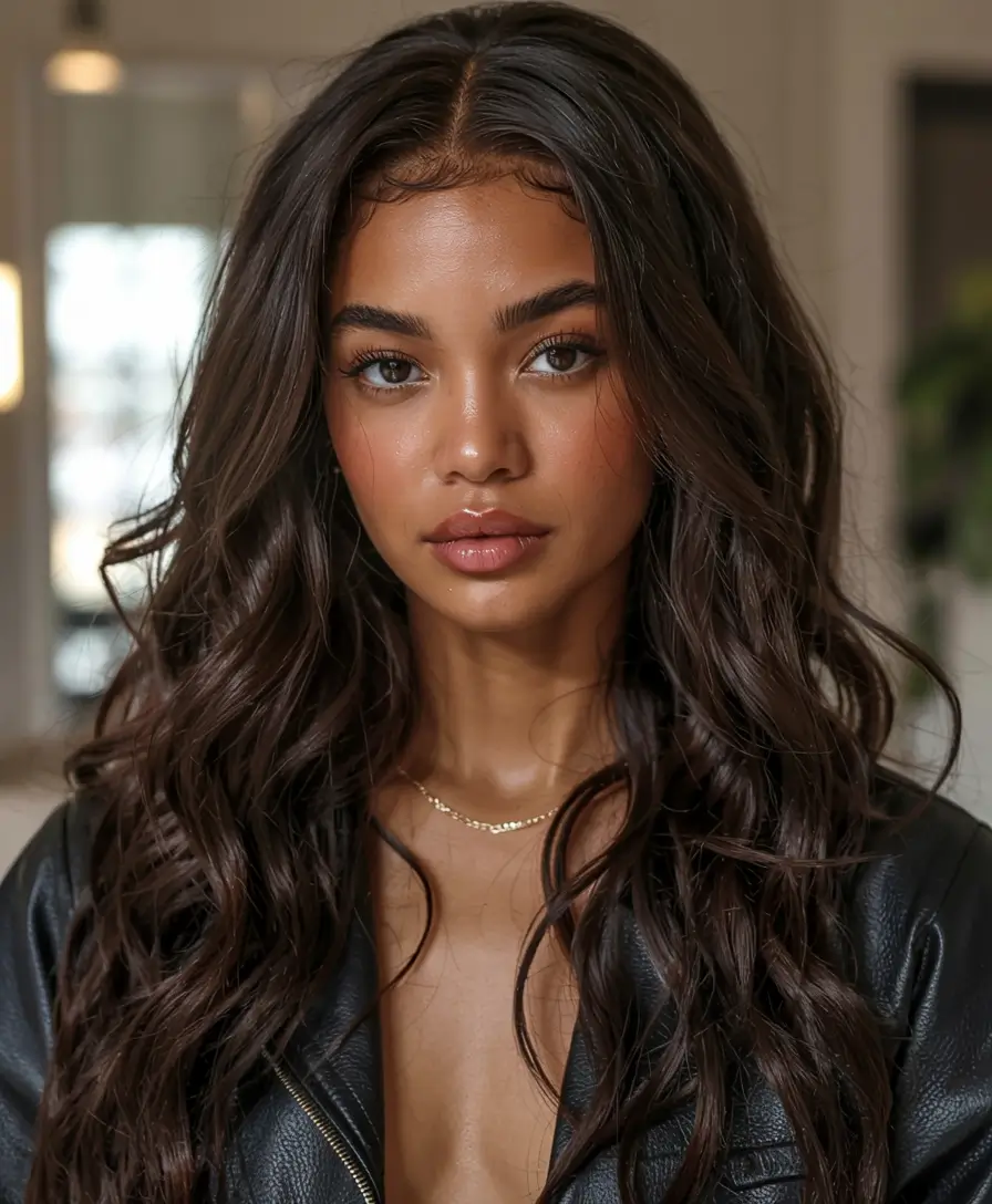 fall hair color ideas for deep skin tones 2025+Toasted Chestnut Melt