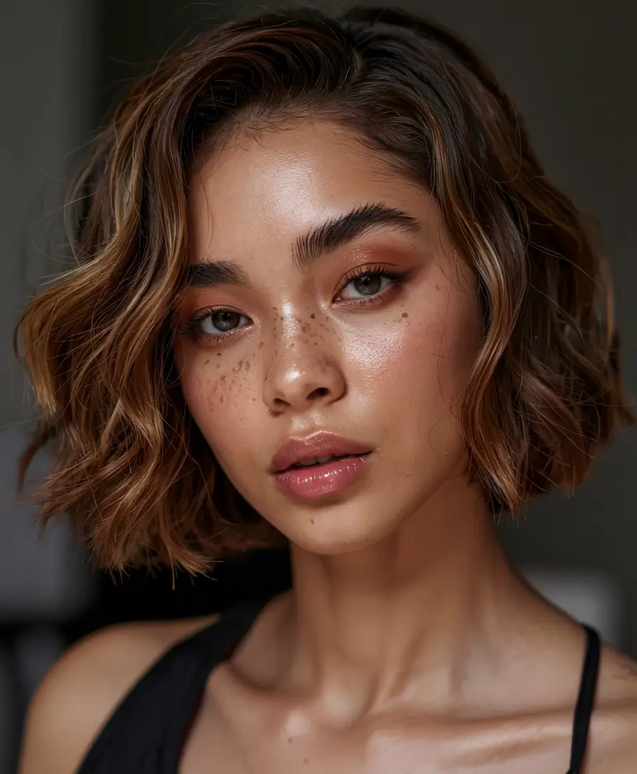 fall hair color ideas for deep skin tones 2025+Honeyed Caramel Face-Framing Layers