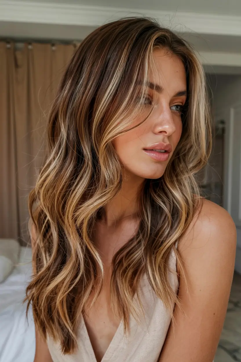 fall hair color ideas for deep skin tones 2025+Dimensional Walnut With Barely-There Waves