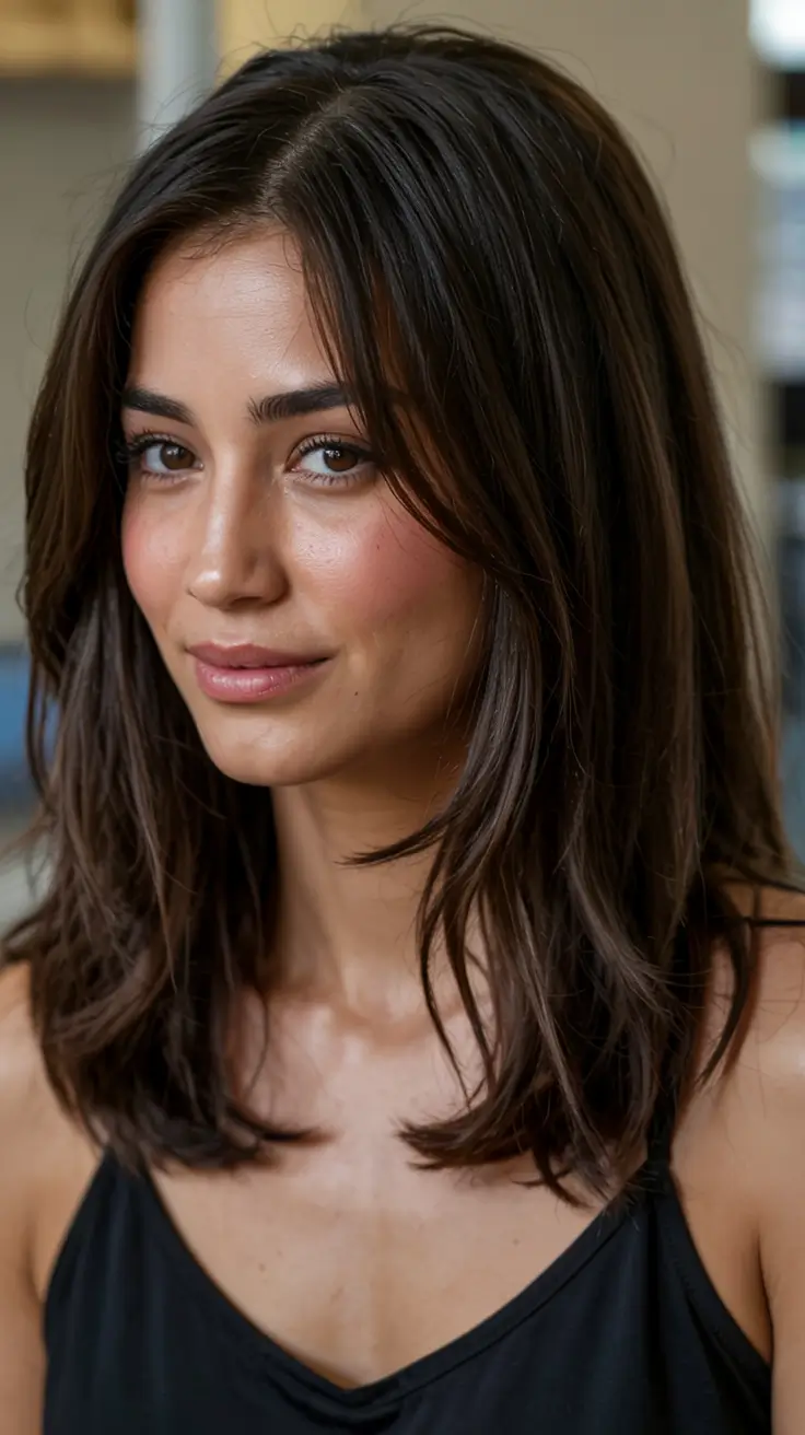 fall haircut for round face 2025+Mid-Length Shag with Undone Texture