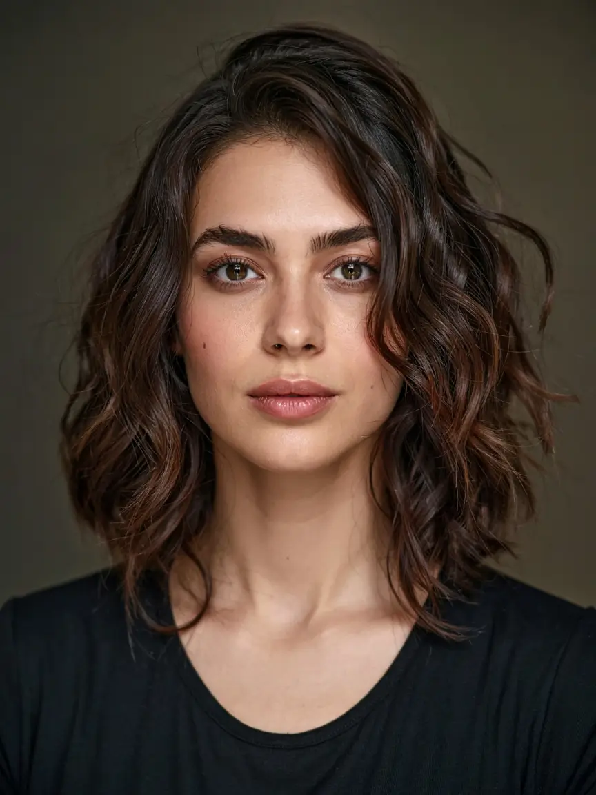 fall haircut for round face 2025+Glossy Curl-Bodied Lob