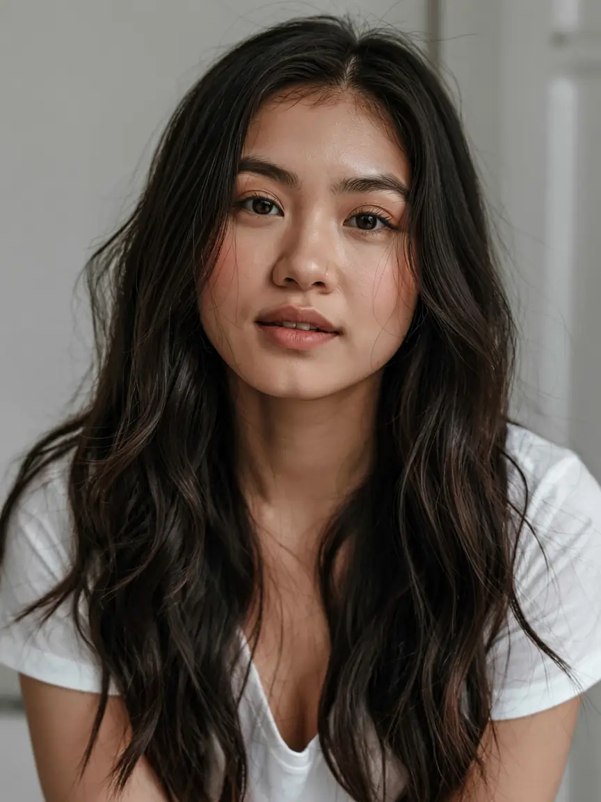 fall haircut for round face 2025+Long Ribbon Waves with Deep Shine