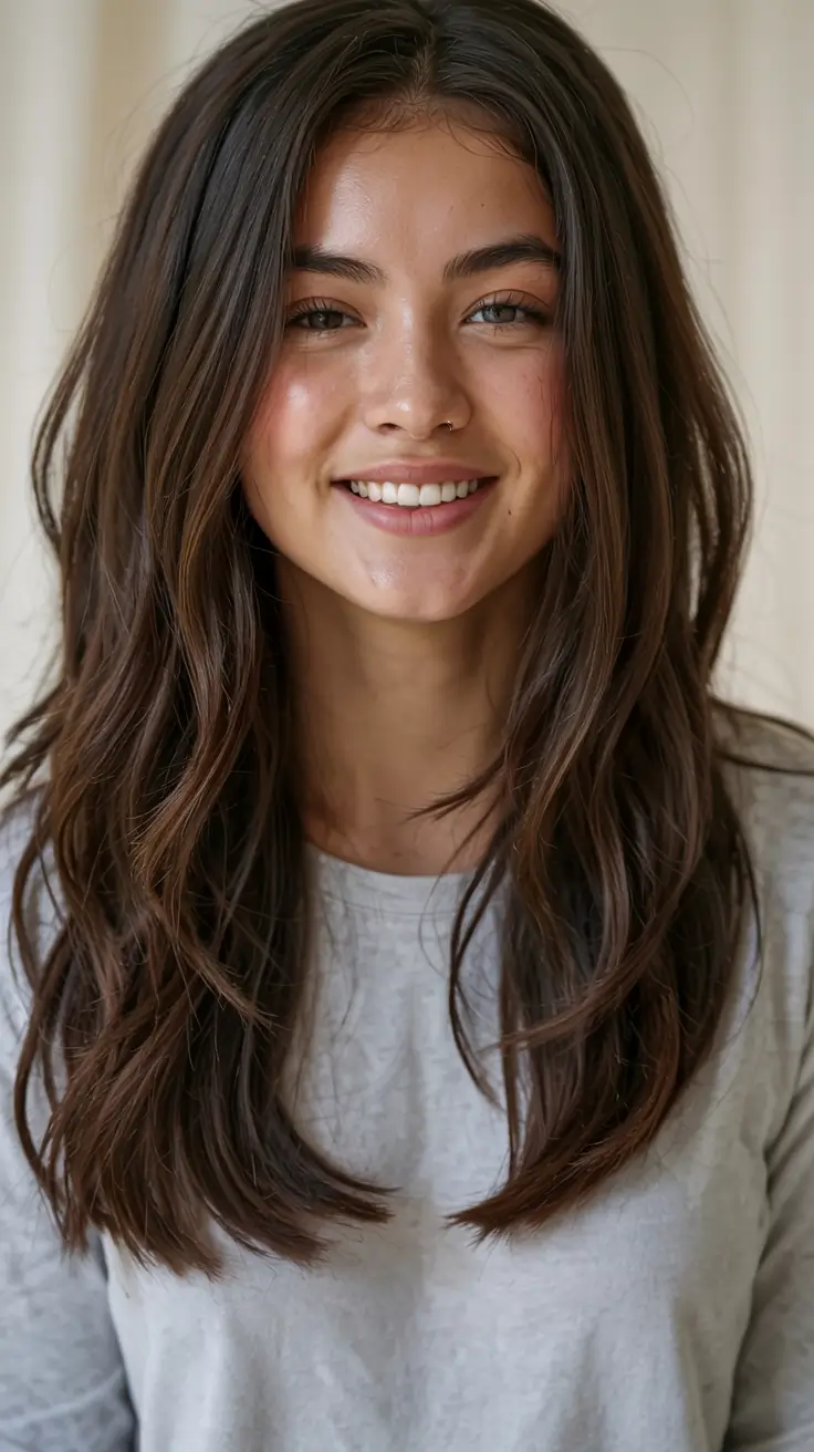 fall haircut for round face 2025+Long Face-Framing Layers with Soft Shine