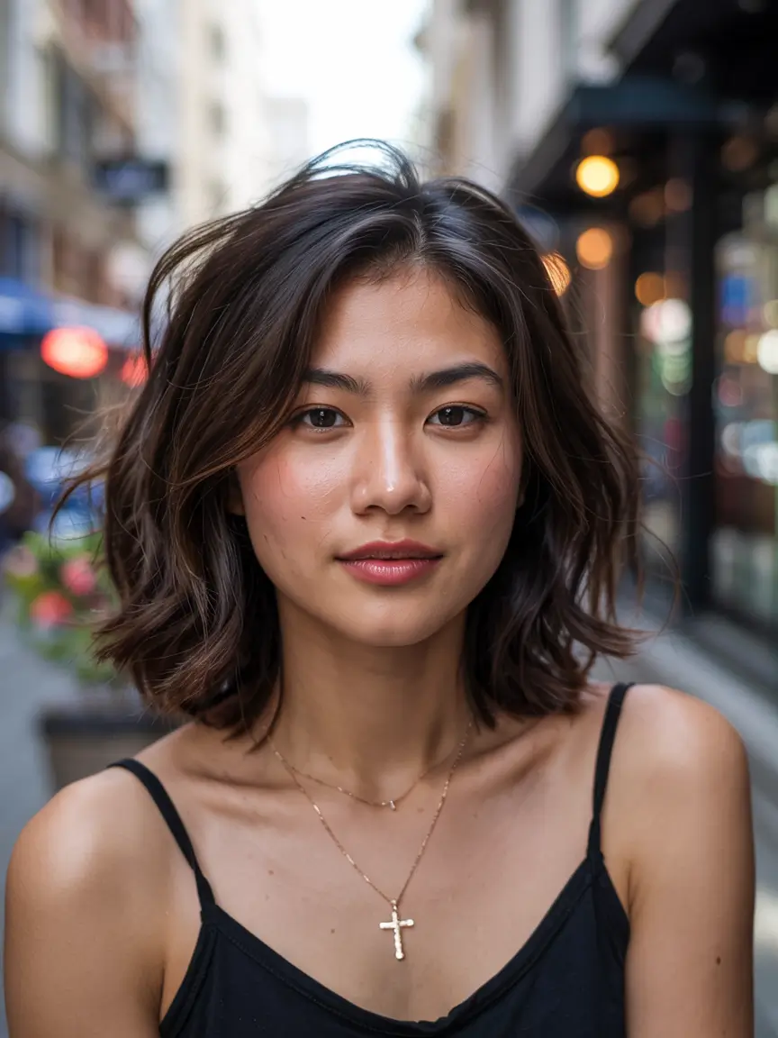 fall haircut for round face 2025+Textured Lob with Softly Flipped Ends
