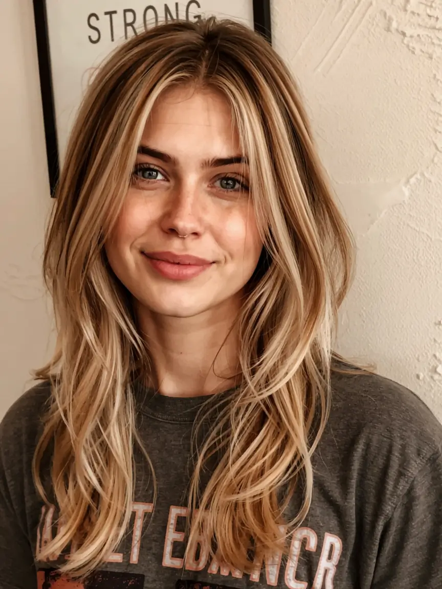 fall haircut for round face 2025+Layered Ash Blonde with Curtain Flow