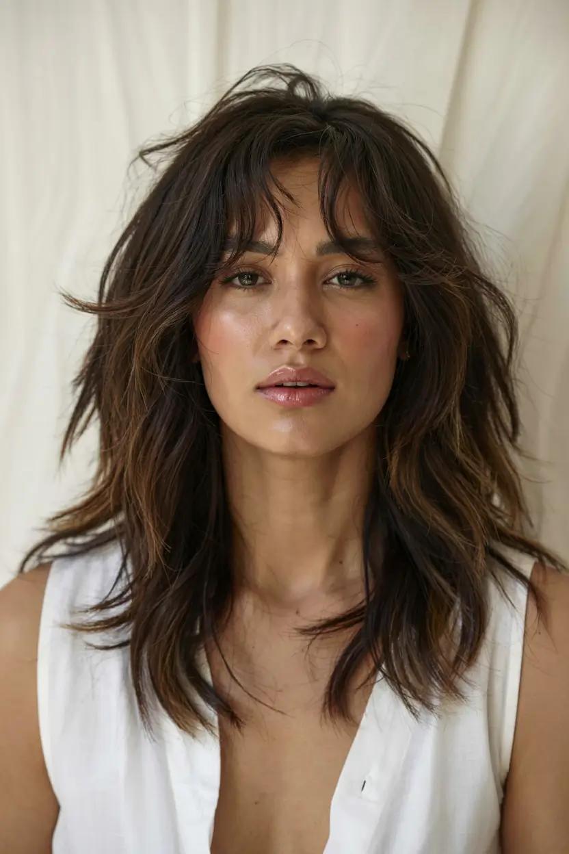 fall haircut with bangs 2025 Choppy Layers with Wild Bangs