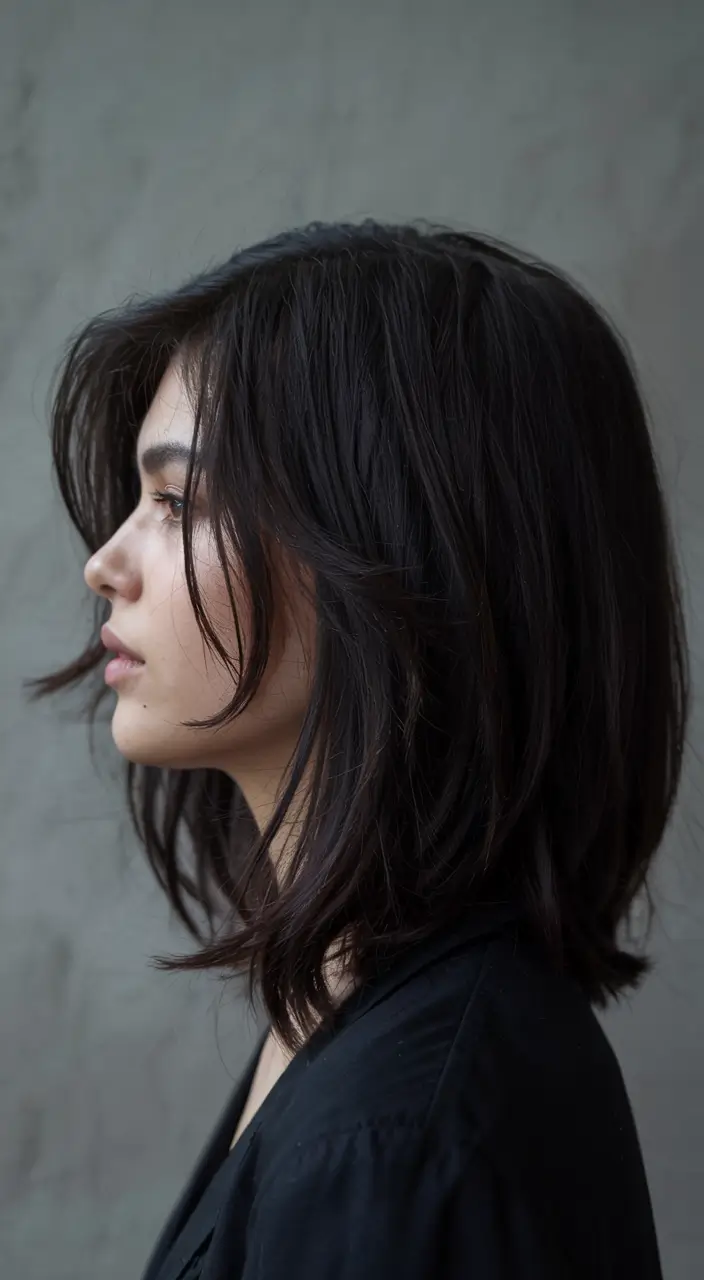 fall haircut with bangs 2025 Blunt Lob with Barely-There Bangs
