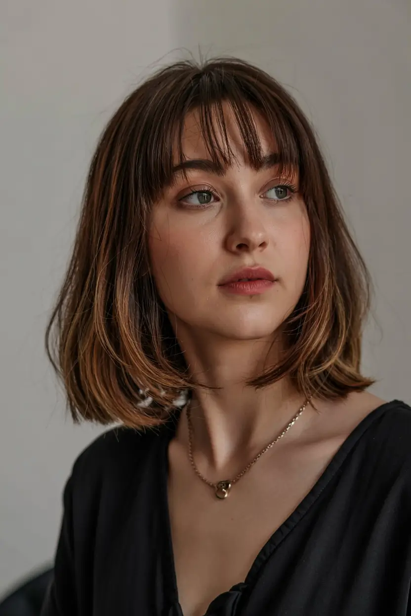 fall haircut with bangs 2025 Rounded French Bob with Soft Fringe