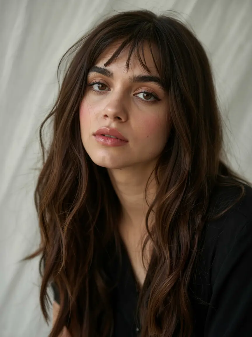 fall haircut with bangs 2025 Loose Layers with Split Baby Bangs