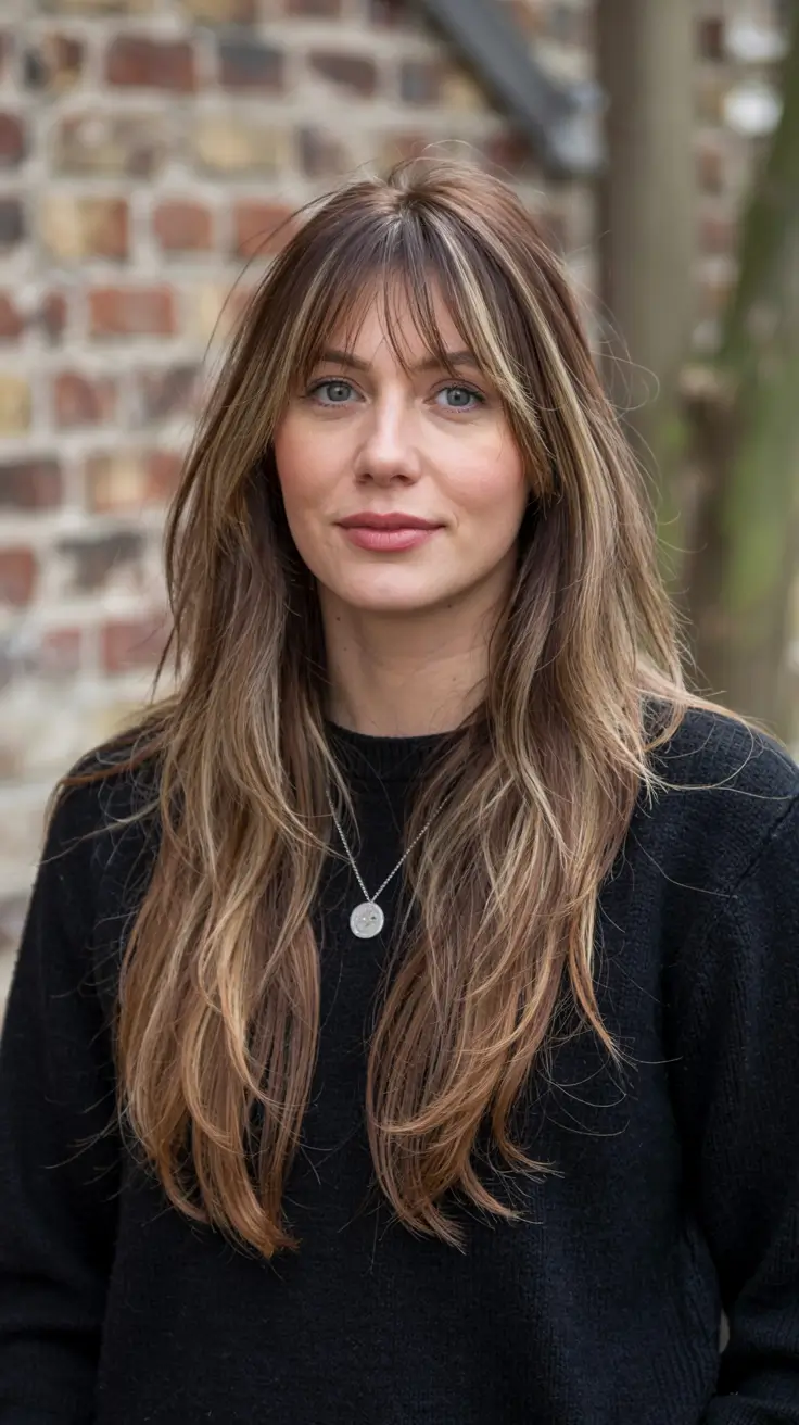 fall haircut with bangs 2025 Extra Long Layers with Soft Texture Bangs