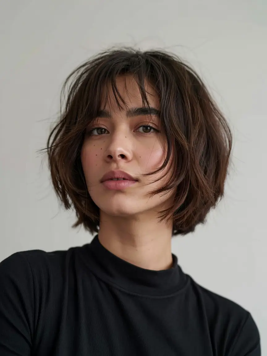 fall haircut with bangs 2025 Soft Shag Bob with Undone Fringe
