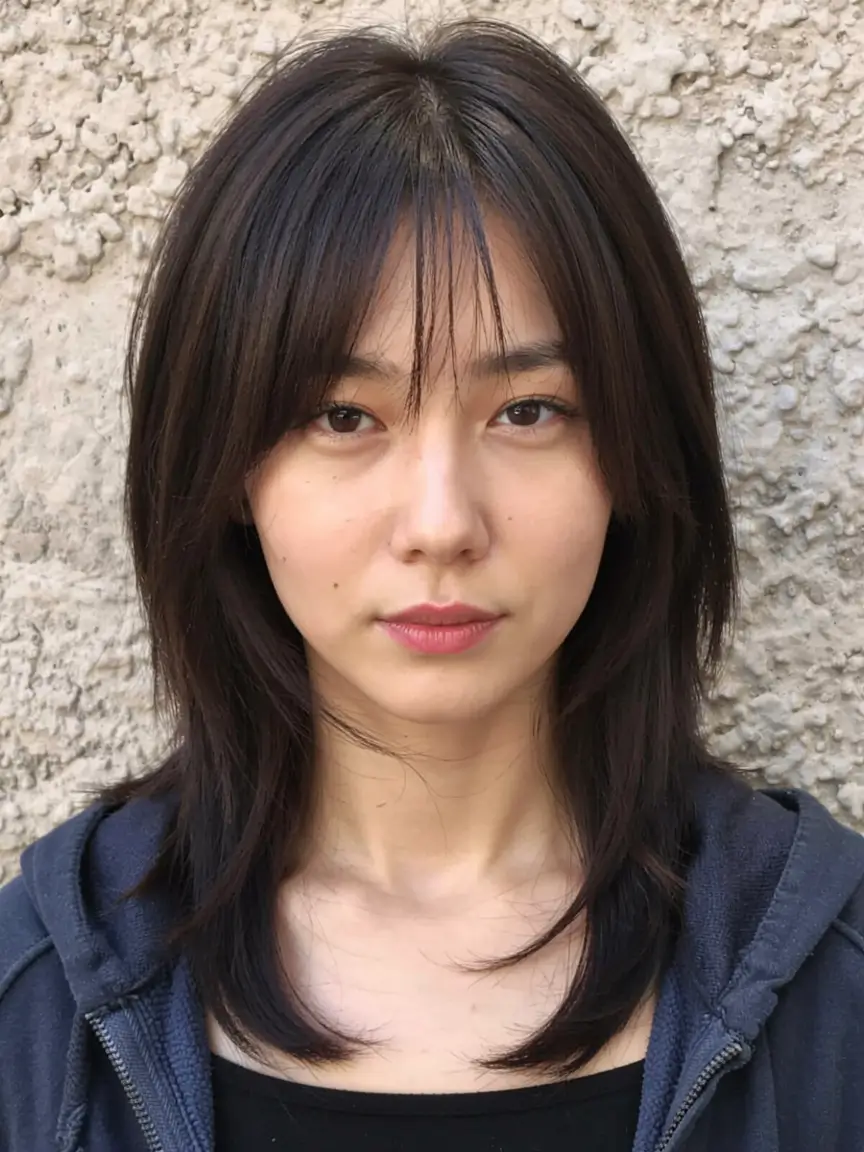 fall haircut with bangs 2025 Medium-Length Shag with Split Fringe