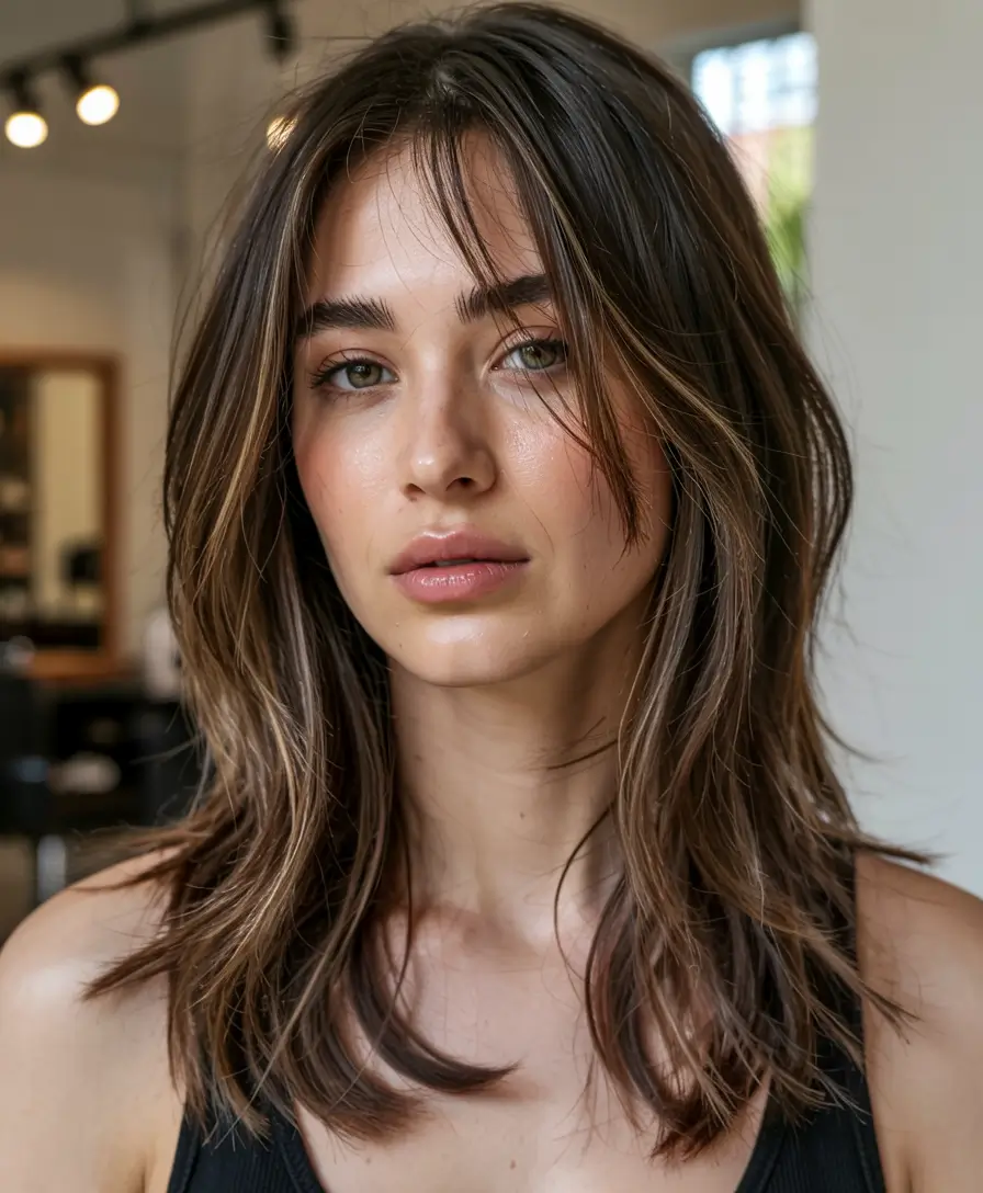 fall haircut with bangs 2025 Face-Framing Bangs with Collarbone Flow