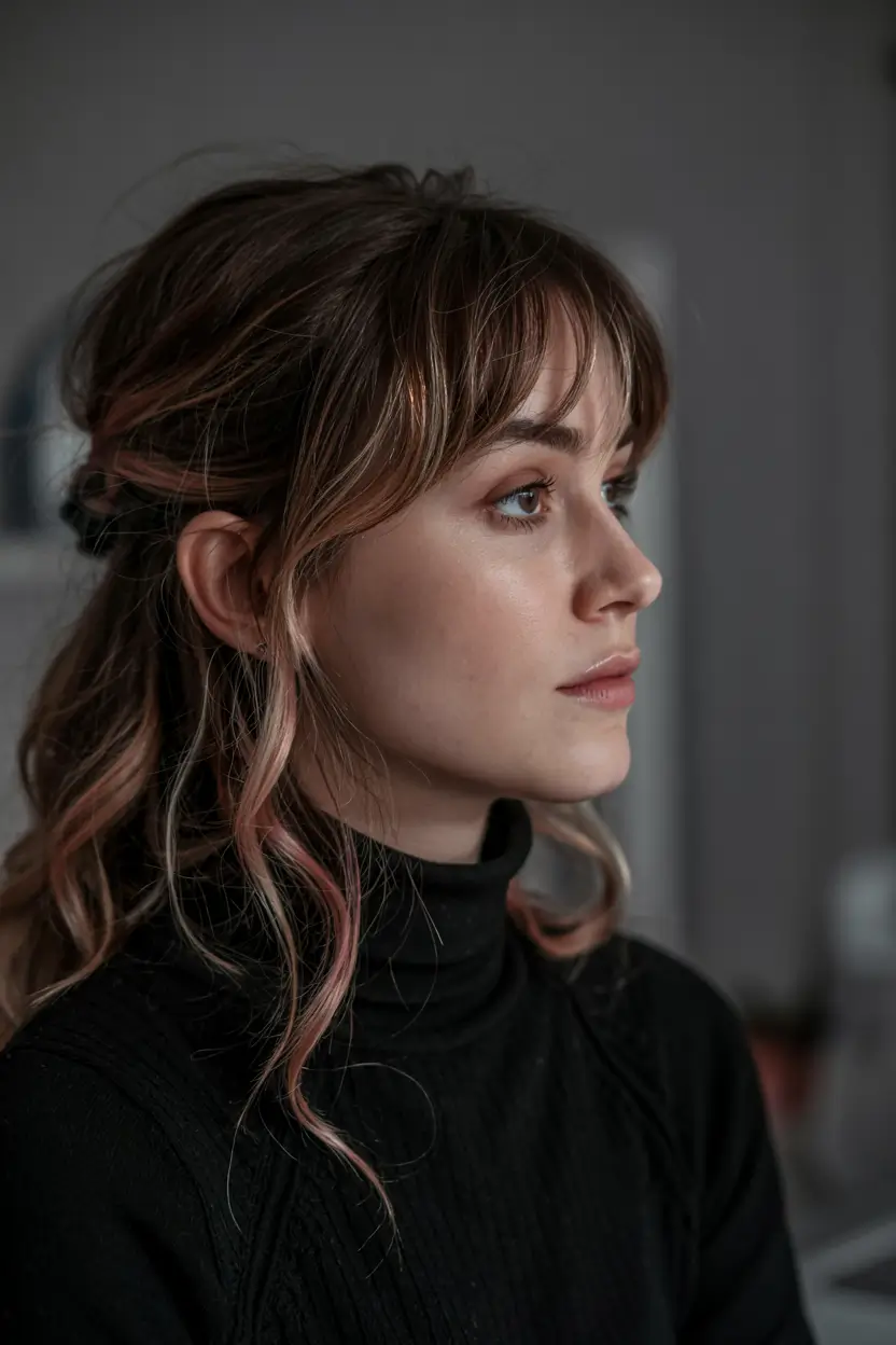 fall haircut with bangs 2025 Romantic Layers with a Rose Accent
