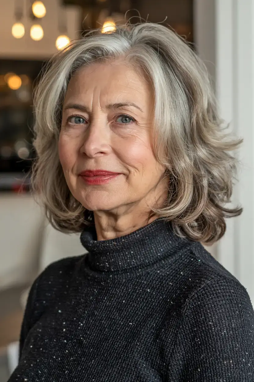 fall haircuts for women over 60 ideas 2025 Shoulder-Grazing Silver Layers with Airy Volume