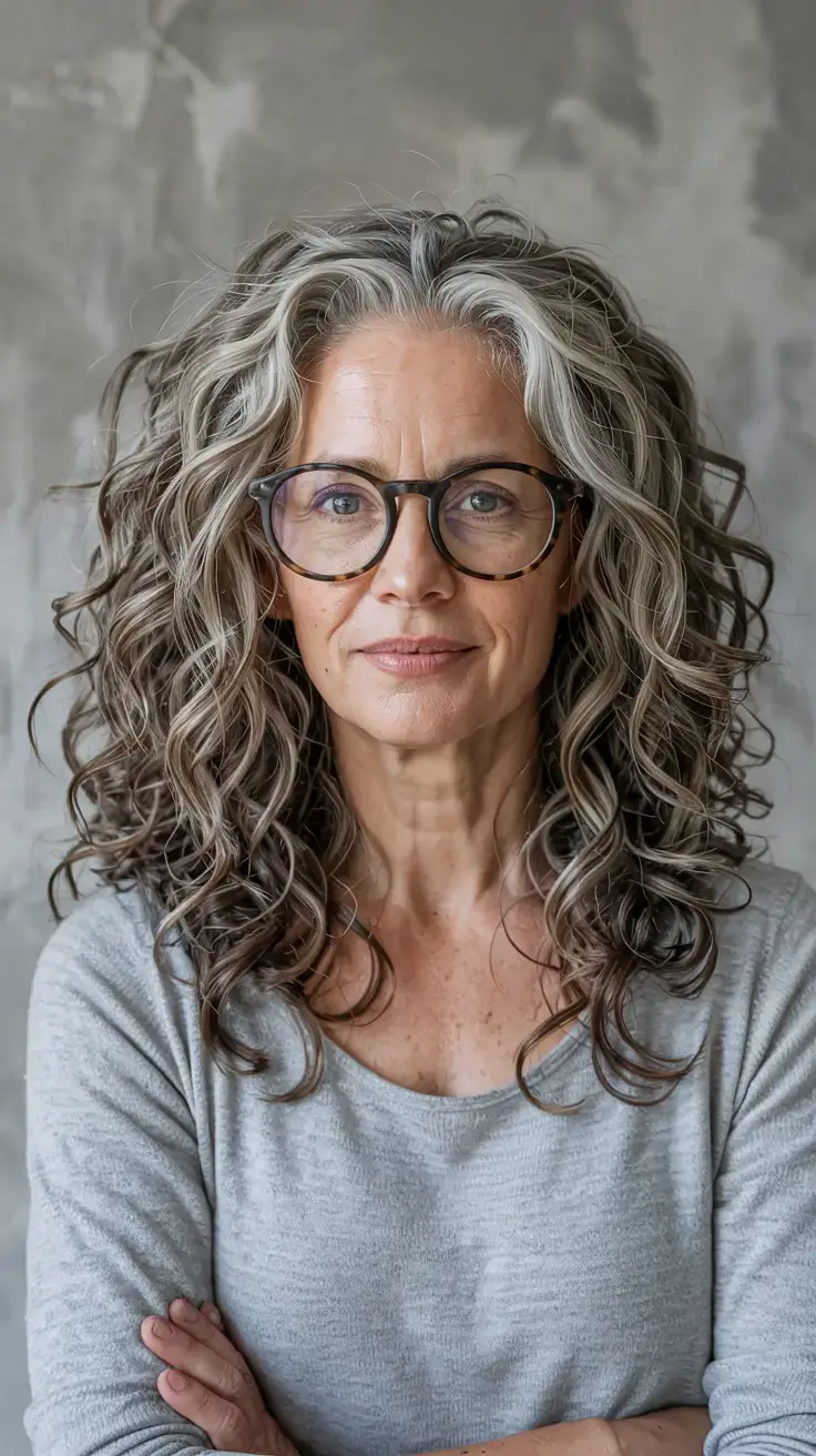 fall haircuts for women over 60 ideas 2025 Natural Curls with Dimensional Gray Balayage