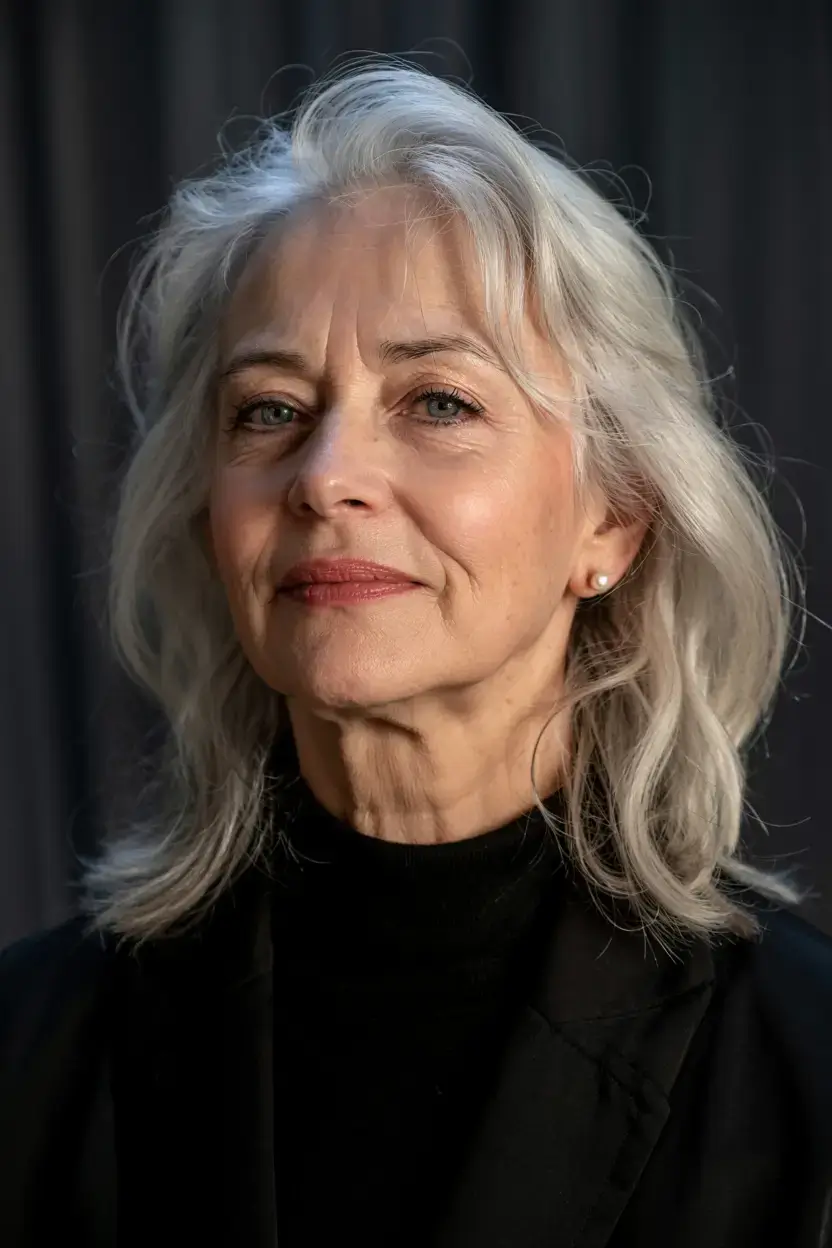 fall haircuts for women over 60 ideas 2025 Soft Silver Layers with Effortless Flow