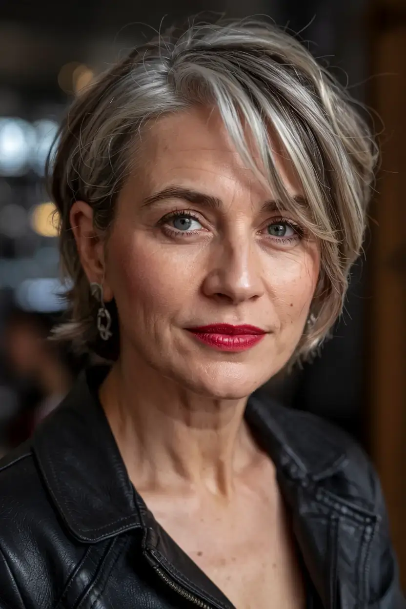 fall haircuts for women over 60 ideas 2025 Sleek Asymmetrical Bob with Silver Contour