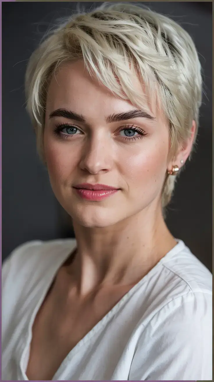 fall haircuts for women over 60 ideas 2025 Short Platinum Pixie with Wispy Texture