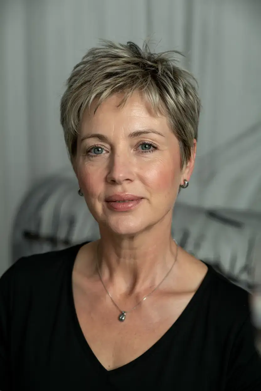 fall haircuts for women over 60 ideas 2025 Layered Charcoal Crop with Edge