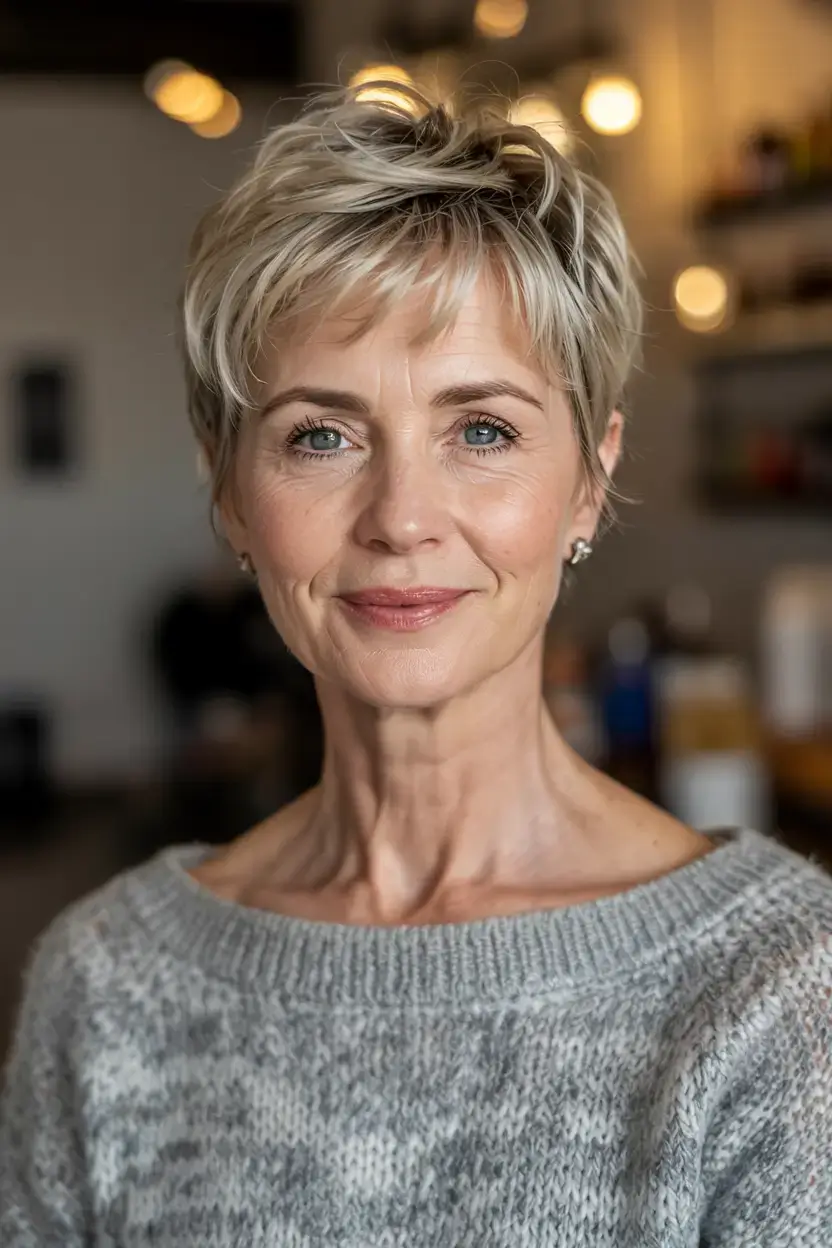 fall haircuts for women over 60 ideas 2025+Classic Blonde Crop with Bangs