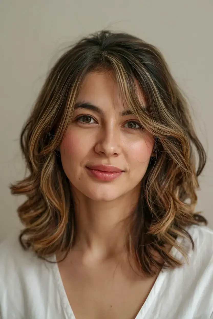 fall haircuts for women over 60 ideas 2025 Golden Chestnut Waves with Swoopy Layers