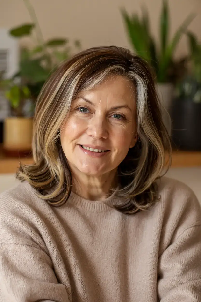 fall haircuts for women over 60 ideas 2025 Modern Mid-Length with Face-Framing Frosted Strands