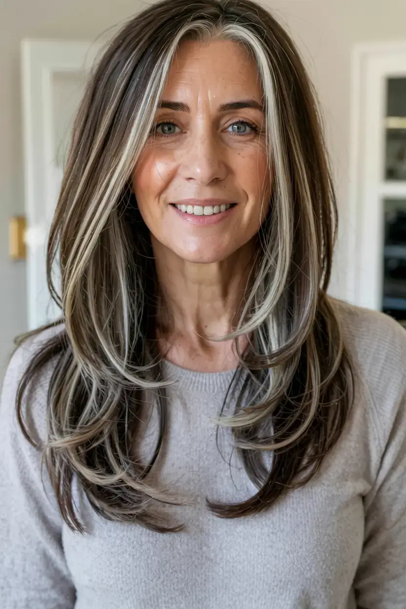 fall haircuts for women over 60 ideas 2025 Long Layers with Icy Dimension