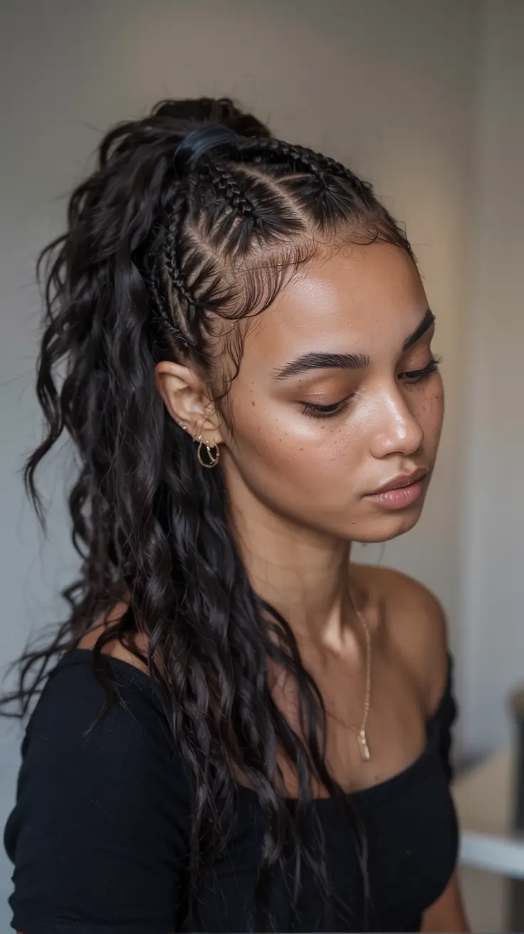 fall hairstyle black women 2025 Mini Feed-In Braids with Loose Waves