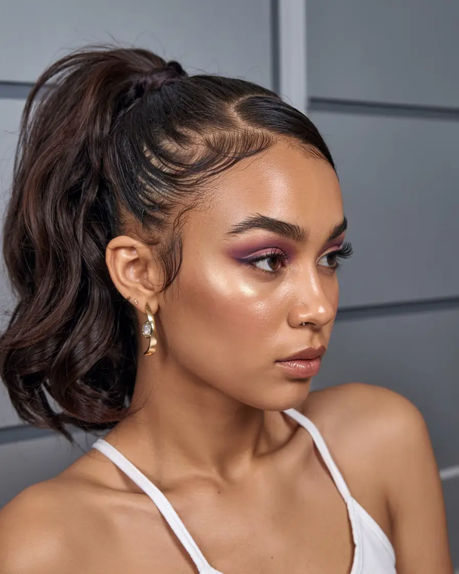 fall hairstyle black women 2025 Swirled Cornrows into Curled Ponytail