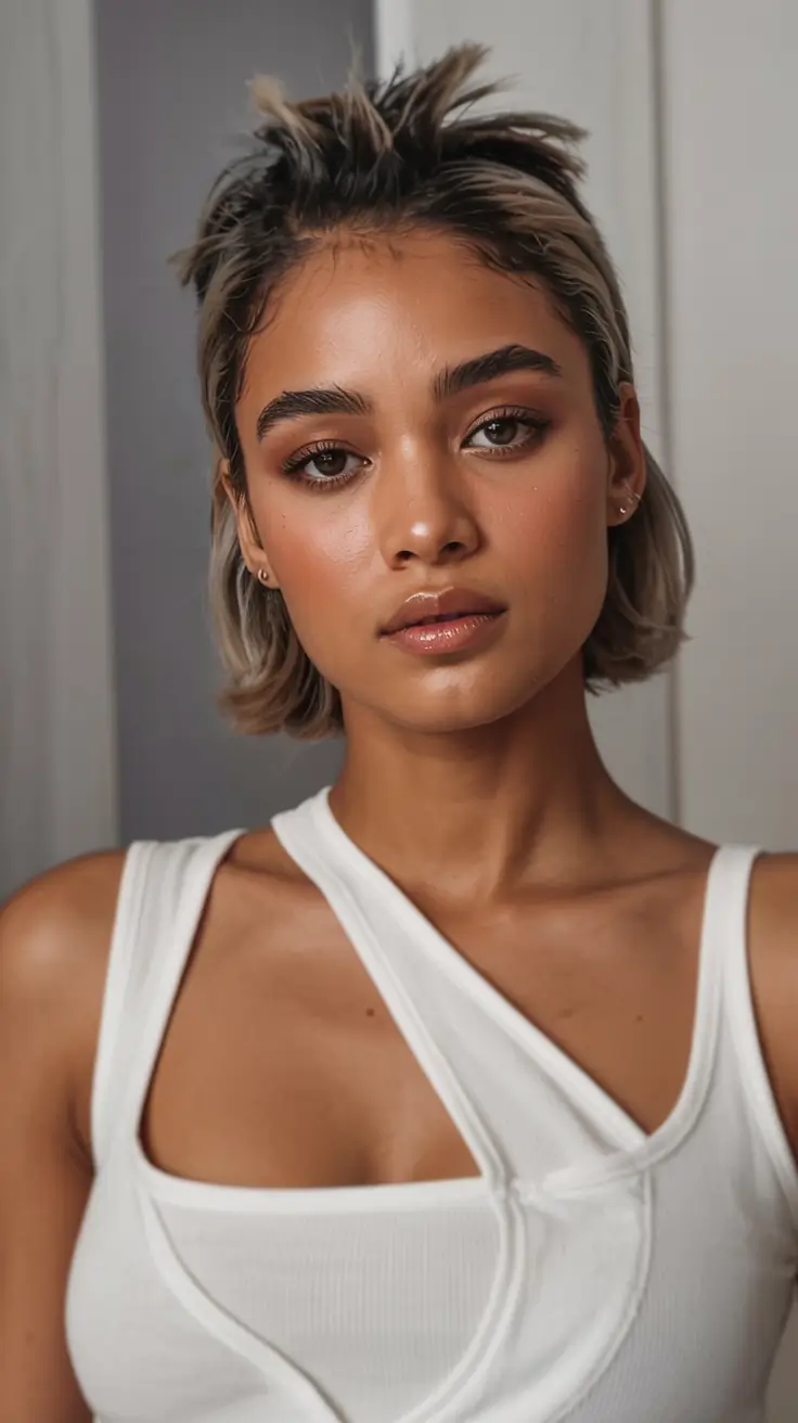 fall hairstyle black women 2025 Choppy Pixie Bob with Platinum Tips