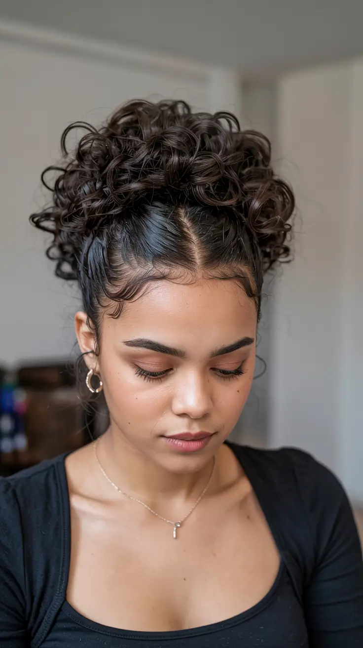 fall hairstyle black women 2025 Polished Pineapple Puff with Defined Edges