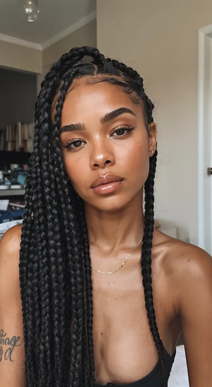 fall hairstyle black women 2025 Jumbo Side-Swept Braids