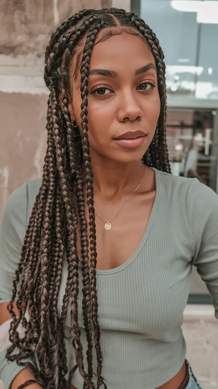 fall hairstyle black women 2025 Loose Box Braids with Twist Detailing