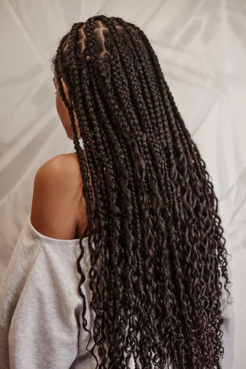 fall hairstyle black women 2025 Crimped Ends and Box Braid Fusion