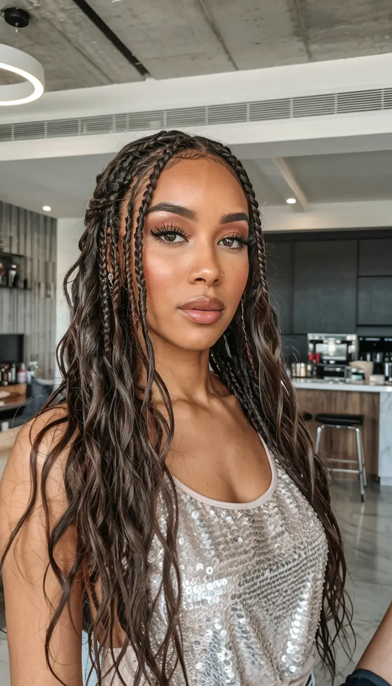 fall hairstyle black women 2025 Wet and Wavy with Micro-Braid Accents