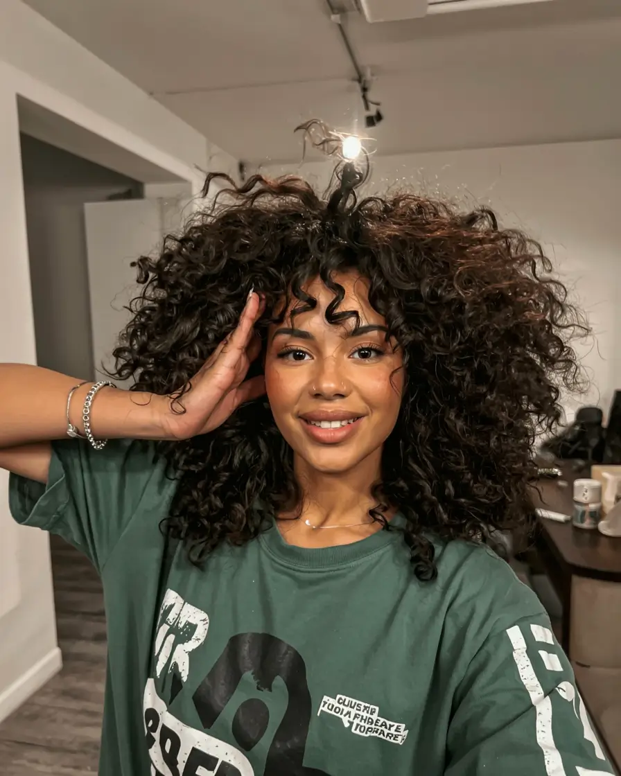 fall hairstyle black women 2025 Round Halo Curls with Bangs