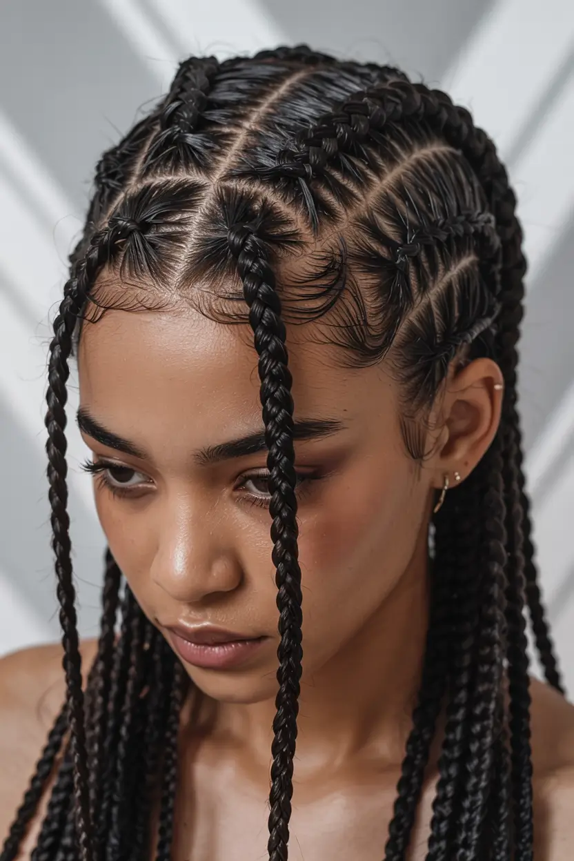 fall hairstyle black women 2025 Precision Box Braids with Zig-Zag Parts