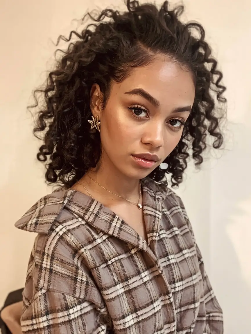 fall hairstyle black women 2025 Half-Up Natural Curls with Soft Volume