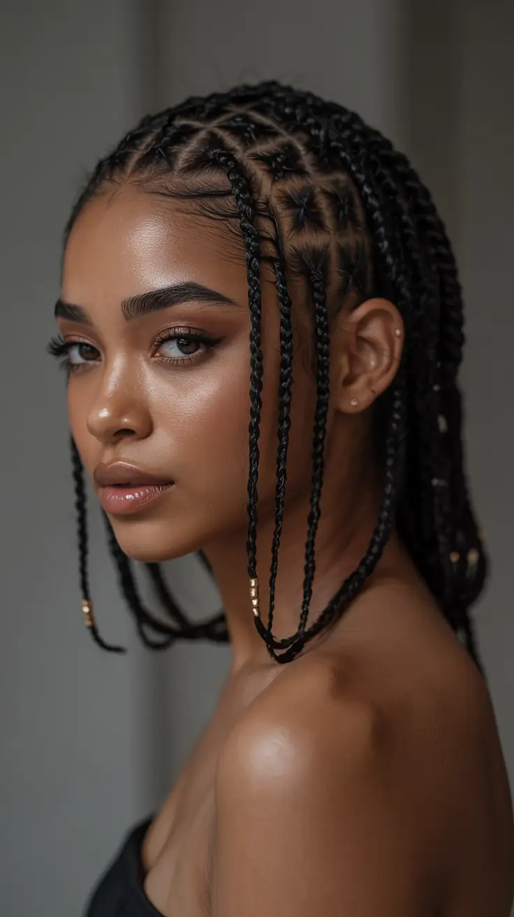 fall hairstyle black women 2025 Shoulder-Length Braids with Gold Beads