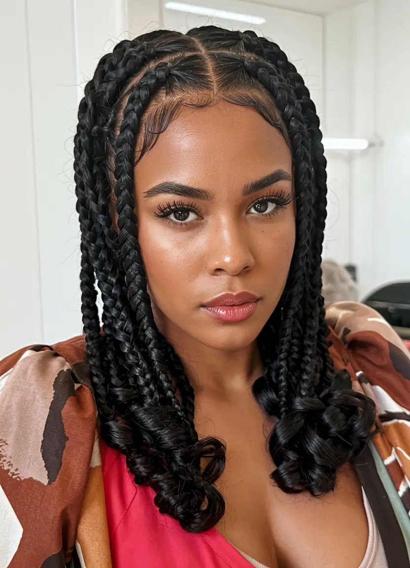 fall hairstyle black women 2025 Retro-Inspired Curled Braids