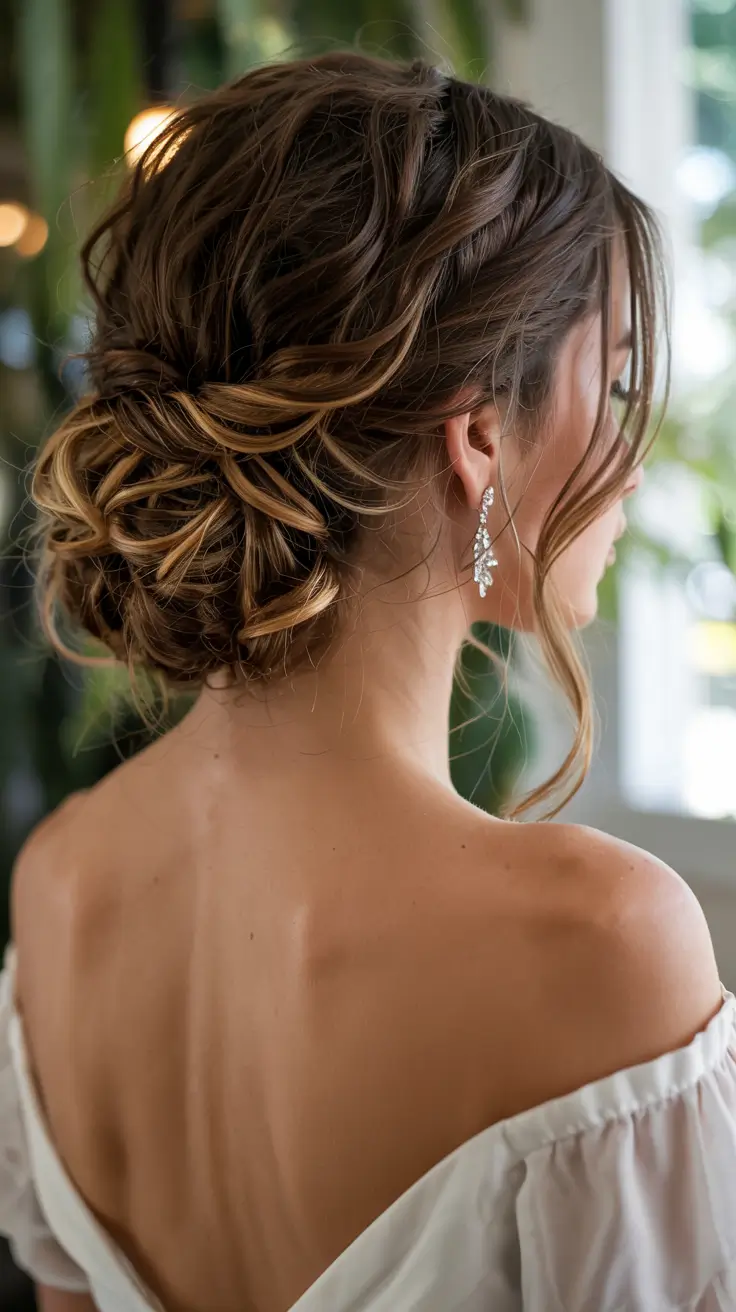 fall hairstyle for long hairs 2025+Voluminous Textured Bun with Elegant Loops