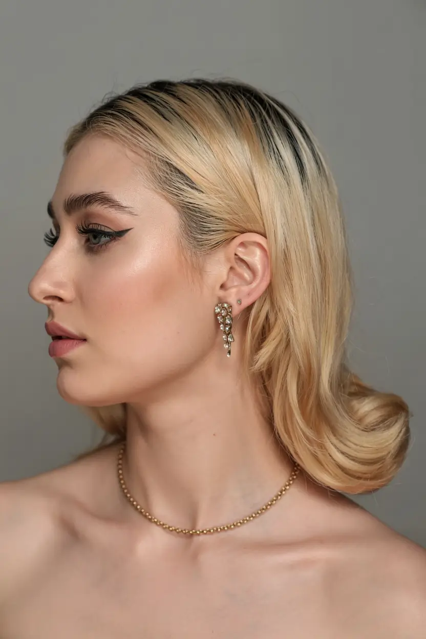 fall hairstyle for long hairs 2025+Retro Tucked-In Waves with Platinum Blonde Finish