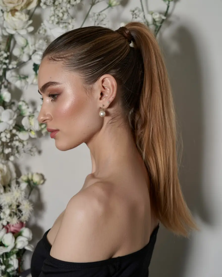 fall hairstyle for long hairs 2025+Sleek High Ponytail with Neutral Gloss