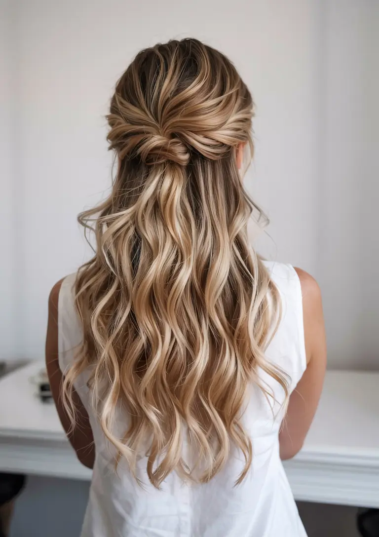 fall hairstyle for long hairs 2025+Soft Blonde Twist-Back with Loose Curls