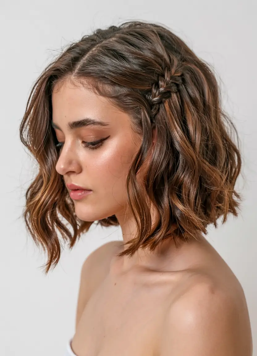 fall hairstyle for medium hair 2025 Soft Braided Accent on Wavy Lob