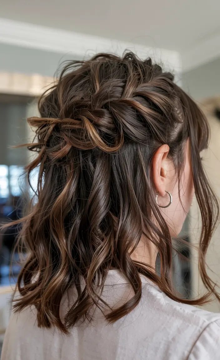 fall hairstyle for medium hair 2025 Textured Half-Up Weave