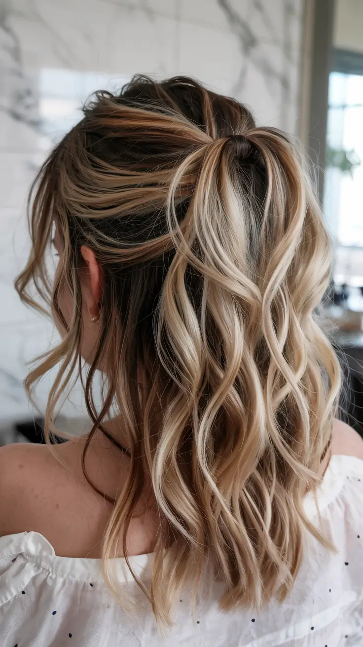 fall hairstyle for medium hair 2025 Curled Crown with Tousled Finish